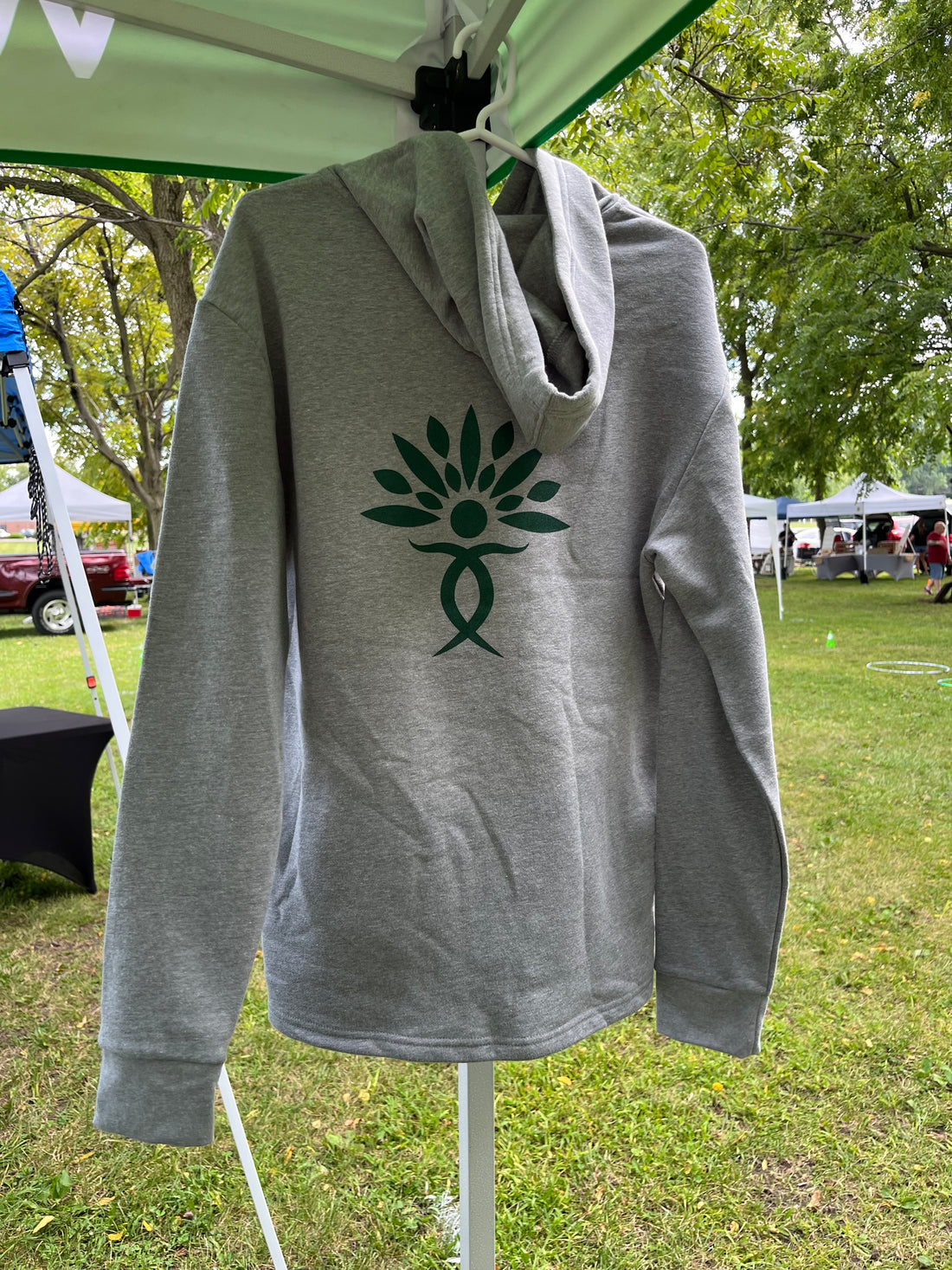 Wellness tree farms gray, hooded sweatshirt