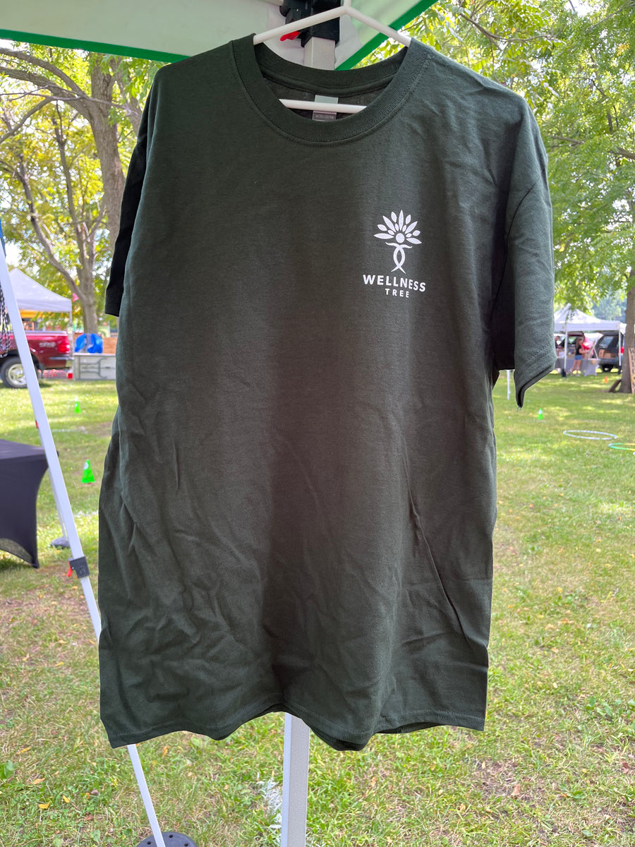 Short sleeved green wellness tree farms t-shirt
