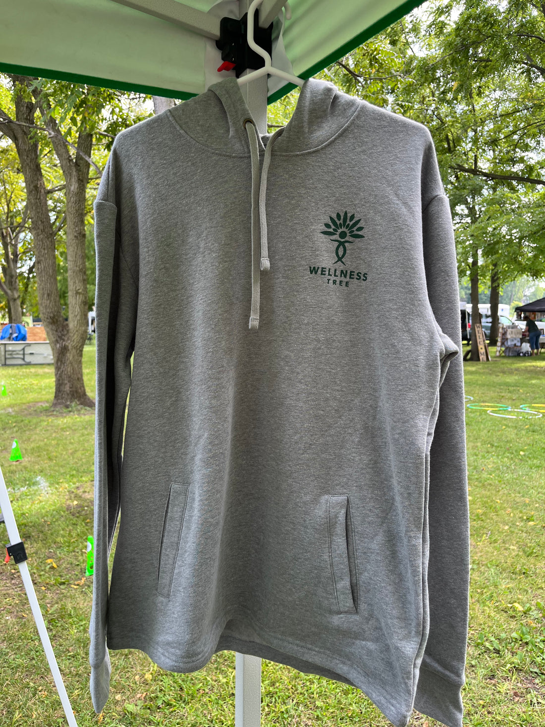 Wellness tree farms gray, hooded sweatshirt